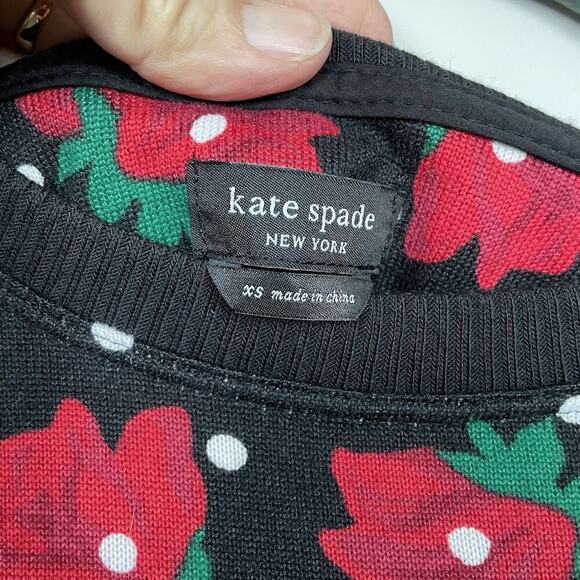 Kate Spade Wide Leg Pajama Set Size XS Black Red Rose Polka Dot Classic Designer - Picture 4 of 12